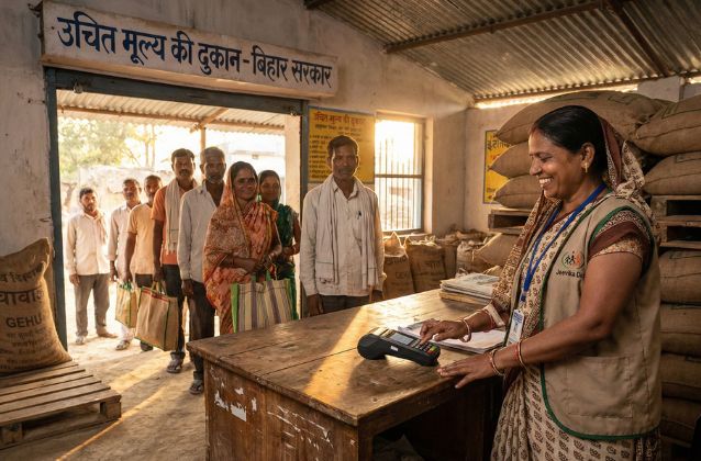 rural Indian fair price shop (PDS store) in Bihar